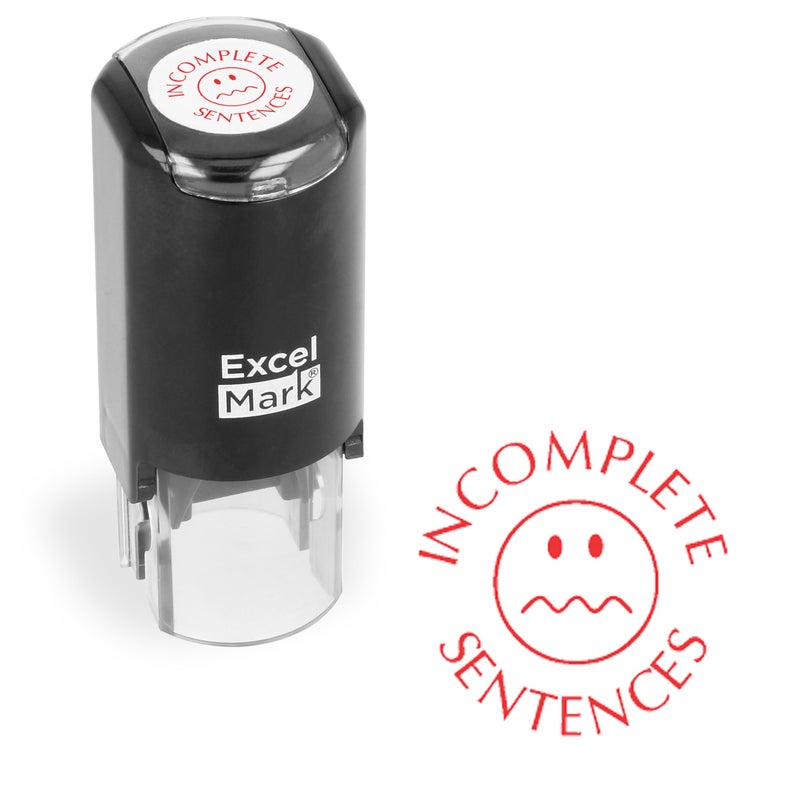 ExcelMark Round Teacher Stamp - Incomplete Sentences - RED Ink - Image 1